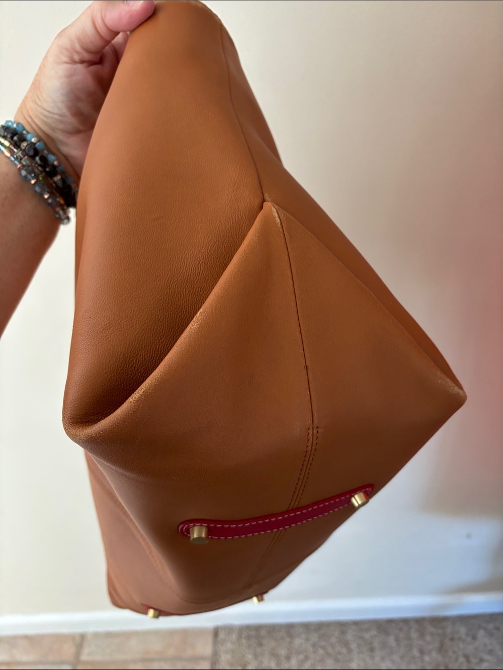 J. McLaughlin Bamboo-Handle Shoulder Chestnut Brown Tote Bag-Gorgeous! - Picture 9 of 13